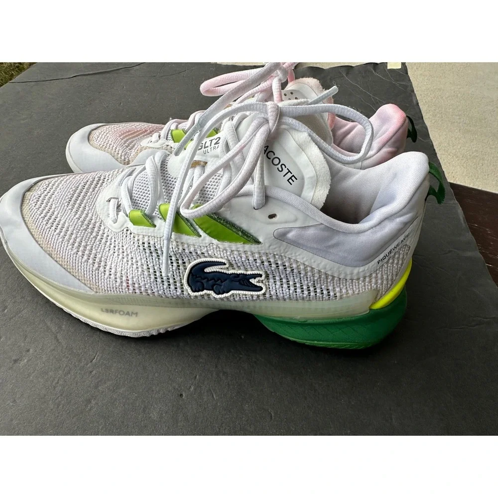 Lacoste Aglt23 Ultra White Green Pink Men's Tennis Shoes Sneakers Size 9 See Pic